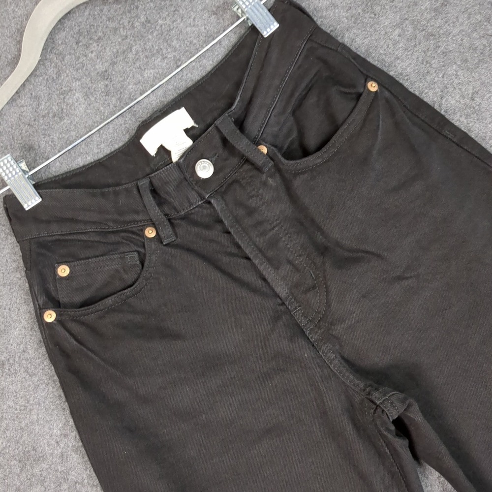HM Womens High Rise Straight Leg‎ Jeans Black Denim Size 2 Slim Hip 5-Pocket